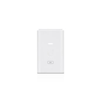 Injetor Power over Ethernet (PoE) de 24V, 0.5A (12W) da Ubiquiti. Com porta Gigabit, proteção contra surtos e capacidade de reset remoto. Cor: Branco. - POE-24-12W-WH