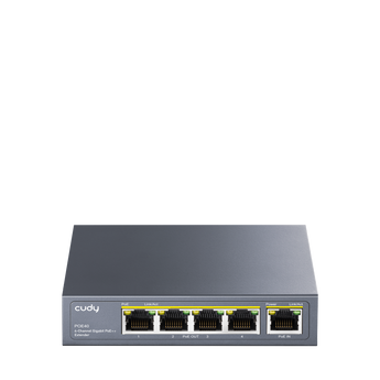 Cudy POE40: extensor PoE com entrada Gigabit 802.3bt/at/af e quatro saídas 802.3at/af. Até 100 m por segmento e montagem em parede.
