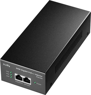 Cudy POE400. Injetor Ultra PoE Gigabit de 90W. Norma IEEE 802.3bt (4 Pares). Caixa metálica robusta. Indicador LED de consumo. Proteção contra surtos. - POE400