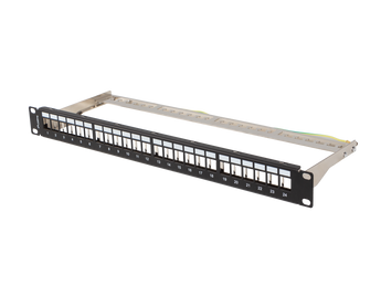 Painel patch modular (em branco) de 24 portas para bastidores de 19". O PPKS-0924-B da Lanberg é blindado e ideal para qualquer tipo de módulo keystone. - PPKS-0924-B