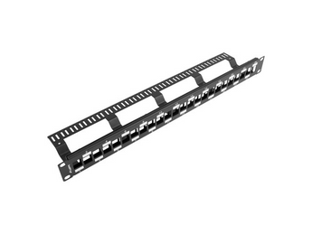 Lanberg PPKS-1224-B. Patch panel vazio de 24 portas (1U). Design "Staggered" para Keystones. Inclui organizador de cabos traseiro. Cor Preta (RAL9004). - PPKS-1224-B