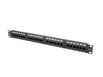 Lanberg PPU6-1024-B. Patch Panel de 24 portas RJ45 Cat6 UTP (Não blindado). Montagem em Rack 19" (1U). Terminação LSA/IDC. Cor Preta (RAL 9004). - PPU6-1024-B