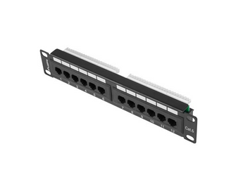 Lanberg PPU6-9012-B. Painel de distribuição de 12 portas RJ45 Cat.6 UTP. Exclusivo para bastidores de 10 polegadas. Terminação IDC/LSA. Cor Preto. - PPU6-9012-B