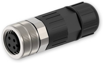 Teltonika PR40119K. Conector M12 Fêmea de 4 pinos (A-coded). Montagem em cabo com terminais de parafuso. Classificação IP67/IP68. Corpo em latão niquelado. - PR40119K