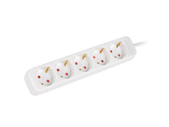 Extensão elétrica Lanberg (PS0-05F-0150-W) com 5 tomadas Schuko (Tipo F). Cabo de 1.5m, 10A/2500W e proteção infantil. Cor branca. - PS0-05F-0150-W
