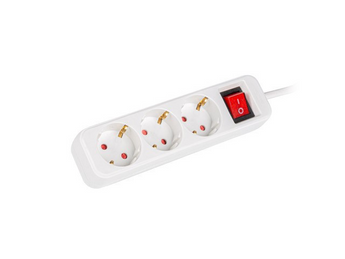 Lanberg PS1-03F-0150-W. Régua de 3 tomadas com cabo de 1.5 metros. Condutores em Cobre Puro (10A/2500W). Com proteção infantil. Cor Branca. - PS1-03F-0150-W