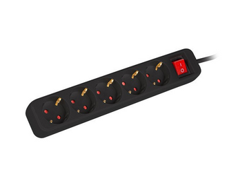 Extensão elétrica Lanberg (PS1-05F-0150-BK) com 5 tomadas Schuko (Tipo F). Cabo de 1.5m, 10A/2500W e proteção infantil. Cor preta. - PS1-05F-0150-BK