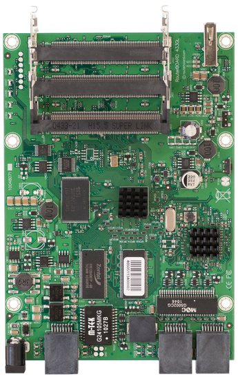 Placa RouterBOARD Mikrotik RB433UAHL. A plataforma WISP modular. CPU 680MHz, 128MB RAM, 3x slots miniPCI, 1x USB (p/ 3G/LTE), 3x 10/100. Licença L4. - RB433UAHL