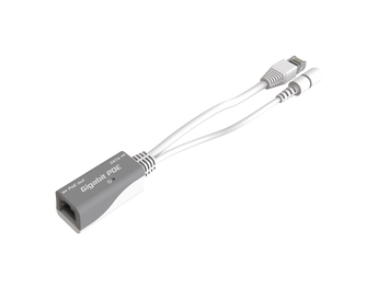 Adaptador Gigabit PoE da MikroTik para alimentar RouterBOARDs via Ethernet. Ligue a energia e conecte ao RouterBOARD com um cabo Ethernet - RBGPOE