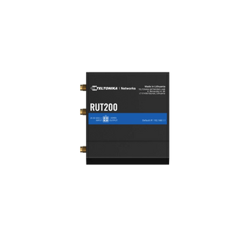 Router celular industrial compacto da Teltonika. O RUT200 oferece 4G LTE Cat 4, Wi-Fi, 2x portas Ethernet e E/S digitais para aplicações de missão crítica M2M e IoT. - RUT200010000