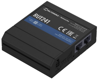 Teltonika RUT241. Router Industrial 4G LTE Cat 4 compacto. Wi-Fi 4 para 50 utilizadores. 1x WAN + 1x LAN. Suporte eSIM e I/Os digitais. RutOS com VPN e Modbus. - RUT241010000