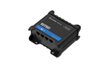 Router celular industrial da Teltonika. O RUT901 oferece 4G LTE Cat 4, Dual-SIM com failover automático, Wi-Fi e E/S digitais para aplicações M2M e IoT. - RUT901000000