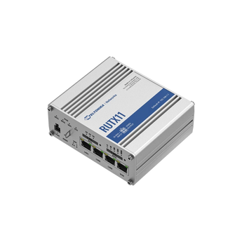 Router industrial 4G LTE Cat 6 (300Mbps) Teltonika RUTX11. Dual-SIM (externo) para failover. Wi-Fi 5 (Wave 2), 4x GbE, GNSS (GPS). RutOS com VPN e Modbus. - RUTX11000000