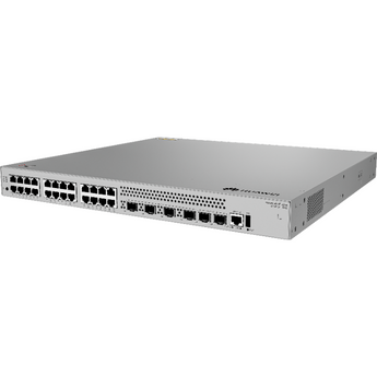24 portas GE (cobre), 4 uplinks 10G SFP+ e 2 portas stack 10G. Capacidade 176 Gbit/s, fontes 1+1. - S530-24T4XE