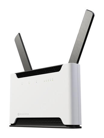 Router 4G LTE de nova geração da MikroTik. O Chateau LTE18 ax oferece velocidades até 1.2 Gbps, Wi-Fi 6 de alta velocidade e uma porta Ethernet de 2.5 Gigabit. - S53UG+5HAXD2HAXD-TC&EG18-EA