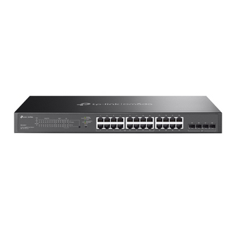 TP-Link Omada SG2428LP. Switch Gerido L2+. 16 Portas PoE+ (150W) + 8 Portas Dados + 4 Slots SFP. Design Fanless (Silencioso). Roteamento Estático. Gestão Omada SDN. - SG2428LP