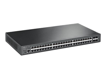 TP-Link Omada TL-SG3452X. Switch Gerido L2+. 48 Portas Gigabit RJ45 + 4 Slots SFP+ 10 Gbps. Capacidade 176 Gbps. Design Fanless (Silencioso). Roteamento Estático. Gestão Centralizada Omada Cloud. - SG3452X