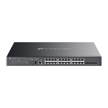 TP-Link Omada SG5428XMPP. Switch L3 Managed. 8x Portas PoE++ (90W) + 16x PoE+. Orçamento PoE de 500W. 4 Uplinks 10G SFP+. Stacking Físico (4 Unidades). OSPF/RIP. Gestão Omada SDN. - SG5428XMPP