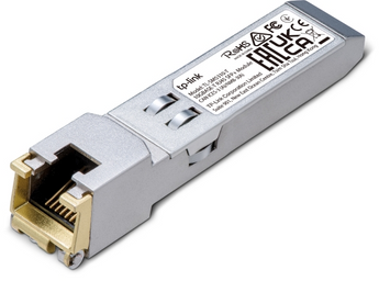 TP-Link TL-SM5310-T. Módulo SFP+ para RJ45 10G. Suporta velocidades 10G/5G/2.5G/1G. Alcance até 30m (10G) em Cat6a. Suporta DDM. Caixa metálica Low EMI. - SM5310-T