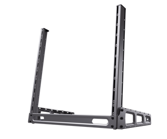 Bastidor de secretária (desktop rack) de 10U e 19 polegadas da MikroTik. Fabricado em alumínio, com ângulo ajustável e espaço para gestão de cabos. - SR-10U