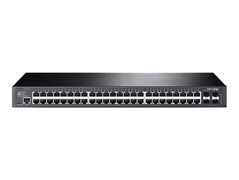 TP-Link Omada SG3452. Switch Gerido L2+ de 48 portas Gigabit + 4 Slots SFP. Design Fanless (Silencioso). Roteamento Estático, VLAN, ACL. Gestão Centralizada Omada Cloud. - TL-SG3452