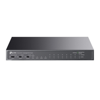 Switch PoE+ TP-Link TL-SL1311P. 8 portas 10/100 Mbps PoE+ (65W total), 2 portas RJ45 Gigabit e 1 porta SFP. Modos Extend (250m), Isolation e PoE Auto Recovery. - TL-SL1311P