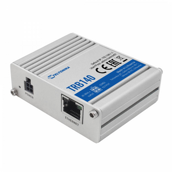 Gateway IoT Industrial 4G Teltonika TRB140. Ultra-compacto, 4G LTE Cat 4 (150Mbps). Ideal para Modbus, MQTT, OPC UA para a cloud. 1x GbE, I/O, RutOS (VPNs). - TRB140003000