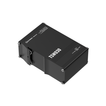 Switch industrial não gerido de 8 portas 10/100 Mbps da Teltonika. O TSW030 possui uma caixa de alumínio robusta, montagem em calha DIN e baixo consumo. - TSW030000000