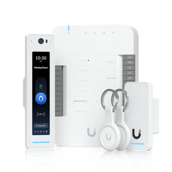 Kit de iniciação "tudo-em-um" para o controlo de uma porta. Inclui o Door Hub, um leitor G2 Pro, um leitor G2 e dois cartões de acesso Pocket Keyfobs. - UA-G2-SK-PRO
