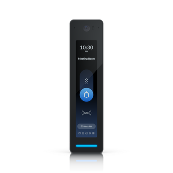 Leitor de acessos de 3ª geração da Ubiquiti de cor Preta. O UniFi G3 Pro oferece múltiplas formas de acesso (NFC, PIN, App), intercomunicador de vídeo e um ecrã tátil de 4.7". - UA-G3-PRO-B