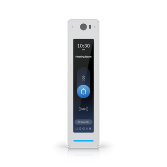 Leitor de acessos de 3ª geração da Ubiquiti. O UniFi G3 Pro oferece múltiplas formas de acesso (NFC, PIN, App), intercomunicador de vídeo e um ecrã tátil de 4.7". - UA-G3-PRO-W