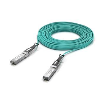 Cabo ótico ativo (AOC) multi-rate de 30m da Ubiquiti com módulos SFP+ integrados. Suporta 1/10G e é ideal para ligações de longa distância entre racks. - UACC-AOC-SFP10-30M