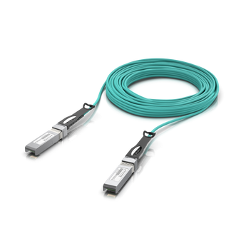Cabo ótico ativo (AOC) multi-rate de 10m da Ubiquiti com módulos SFP28 integrados. Suporta 1/10/25G, ideal para ligações de longa distância entre racks. - UACC-AOC-SFP28-10M