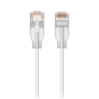 Cabo de rede Ubiquiti UniFi Etherlighting (UACC-CABLE-PATCH-EL-1M-W). 1 metro, Branco. Design Nano-Thin (2.5mm), suporta 10GbE e PoE+++. Conector translúcido. - UACC-CABLE-PATCH-EL-1M-W