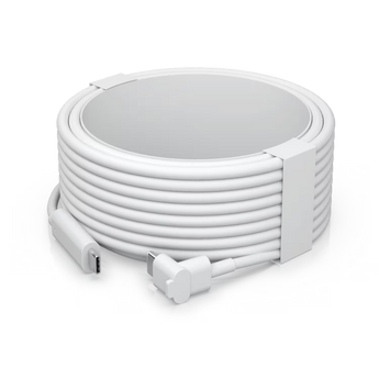 Cabo USB original Ubiquiti de 4.5m para alimentação de câmaras G4/G6 Instant via fonte PoE. Revestimento TPE branco resistente e par entrançado blindado.
