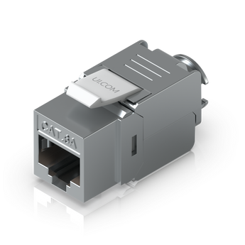 Keystone sem ferramentas para terminar uma ficha Ethernet Cat6A sem necessidade de ferramenta de impacto ou de cravar. - UACC-KEYSTONE-JACK-C6A