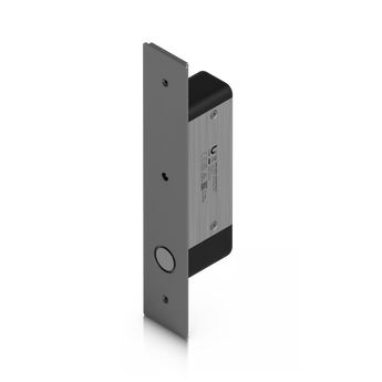 Fechadura elétrica Ubiquiti UACC-LOCK-BOLT-SECURE (Fail-Secure). Design embutido em alumínio, sensor DPS integrado e compatibilidade total com UniFi Access.