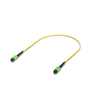 Cabo patch de fibra ótica single-mode OS2 da Ubiquiti. Conectores MPO-12 Type B APC, ideal para aplicações 100G. Revestimento LSZH amarelo seguro para indoor.