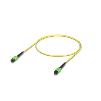 Cabo patch de fibra ótica single-mode OS2 da Ubiquiti. Conectores MPO-12 Type B APC, ideal para aplicações 100G. Revestimento LSZH amarelo seguro para indoor.
