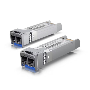 Pack com 20 módulos SFP+ 10G da Ubiquiti para criar links de fibra Single-Mode até 10 km. Ideal para backhauls de alta velocidade e ligações entre edifícios. - UACC-OM-SM-10G-D-20