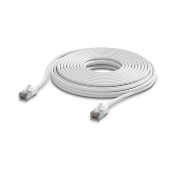 Cabo de rede para exterior de 12m da Ubiquiti. Categoria 6A para 10Gbps, blindado (F/UTP) e com revestimento TPE resistente a UV. Design ultra-fino. - UACC-PATCH-OUTDOOR-C6A-12M-W