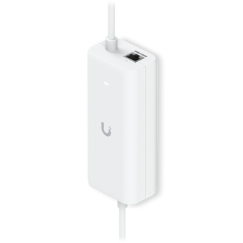 Um adaptador AC com PoE integrado, permitindo que o dispositivo UniFi Cloud Gateway suporte saída PoE numa única porta - UACC-POE+-USBC