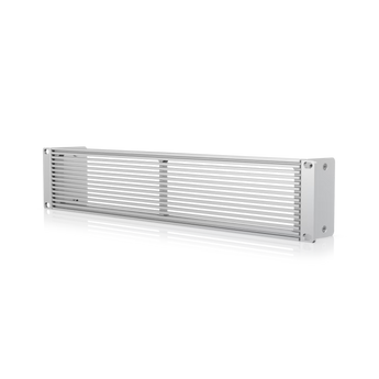 Ubiquiti UACC-RACK-PANEL-VENTED-2U. Painel cego de 2U com grelha de ventilação. Acabamento em alumínio prateado compatível com estética UniFi. Aço SPCC robusto. - UACC-RACK-PANEL-VENTED-2U