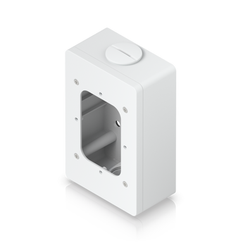 Caixa de derivação (junction box) branca da Ubiquiti para uma instalação limpa e profissional dos seus leitores UniFi Access e Intercom Viewers. - UACC-READER-JB-W
