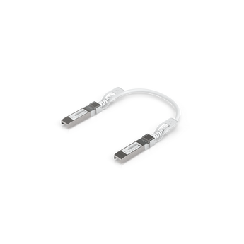 Cabo Direct Attach (DAC) de 0.15m da Ubiquiti com otimização automática de link. Suporta 1/10/25 Gbps e é ideal para interligar equipamentos UniFi empilhados. - UACC-UPLINK-SFP28-0.15M