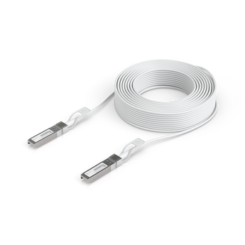 Cabo Direct Attach (DAC) de 30m da Ubiquiti com otimização automática de link. Suporta 1/10/25 Gbps e é ideal para interligar equipamentos UniFi. - UACC-UPLINK-SFP28-30M