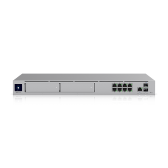Gateway Cloud profissional para montagem em bastidor, com desempenho de 10 Gbps, balanceamento de carga multi-WAN e duas baías para discos NVR, concebido para implementações em larga escala. - UDM-PRO-MAX