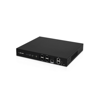 UFiber OLT 4 offering 4 GPON ports with support up to 128 clients per port, overall up to 512 concurrent clients with physical fibers up to 20 km - UF-OLT-4
