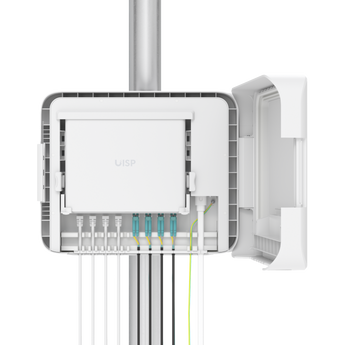 Caixa à prova de intempéries (IPX6) da Ubiquiti, desenhada à medida para o UISP Switch Plus. Ideal para instalações em postes no exterior. - UISP-BOX-PLUS