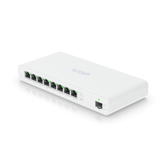 8 portas GE PoE (27V Passivo, 110W) e 1 porta SFP. Switch Layer 2 gerido pela plataforma UISP. Ideal para MicroPoPs. - UISP-S